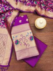 PURPLE BANARASI SILK UNSTICH SUIT.