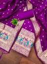 PURPLE BANARASI SILK UNSTICH SUIT thumb 1