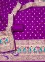 PURPLE BANARASI SILK UNSTICH SUIT thumb 2