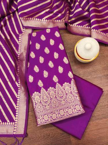 PURPLE BANARASI SILK UNSTICHED SUIT