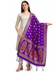 PURPLE BANARASI SILK WITH PEACOCK PATTERN DUPATTA