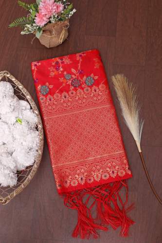 RED BANARASI SILK WITH ZARI DUPATTA