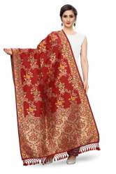 RED BANARASI SILK CHAMELI DUPATTA