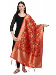 RED BANARASI SILK DUPATTA WITH BAHUBALI