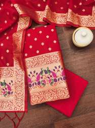 RED BANARASI SILK UNSTICH SUIT