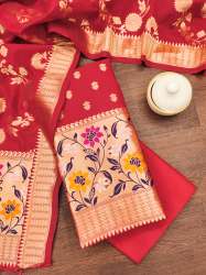  RED BANARASI SILK UNSTICHED SUIT