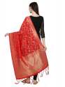 RED BANARASI SILK WITH FLOWER PATTERN DUPATTA thumb 1