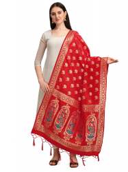 RED BANARASI SILK WITH PEACOCK DUPATTA 