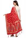 RED BANARASI SILK WITH PEACOCK DUPATTA  thumb 1