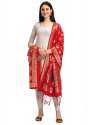 RED BANARASI SILK WITH PEACOCK DUPATTA  thumb 3