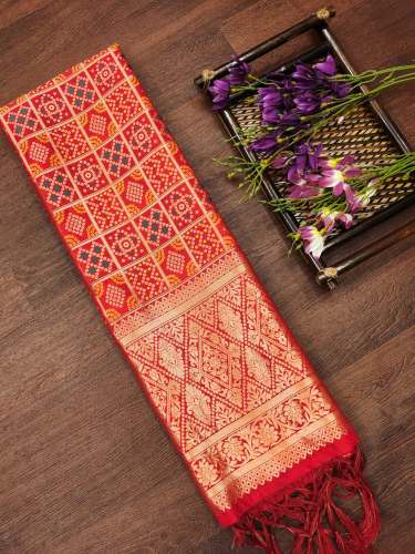RED BANARSAI SILK DUPATTA WITH BANDHANI9 STYLE 
