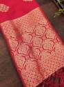 RED BANARSAI SILK DUPATTA WITH FLOWER TREE ZARI thumb 1