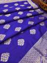 ROYALBLUE BANARASI SILK DUPATTA WITH FLOWER TREE ZARI  thumb 3
