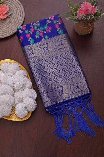 ROYALBLUE BANARASI SILK FLOWER PATTERN DUPATTA