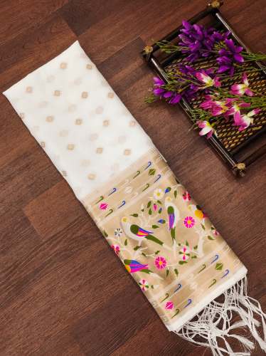 WHITE-BANARASI SILK DUPATTA