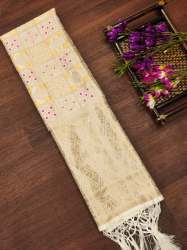WHITE BANARASI SILK DUPATTA WITH BANDHANI STYLE 