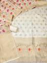 WHITE BANARASI SILK UNSTICH SUIT. thumb 2