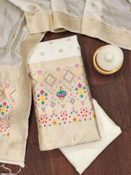 WHITE BANARASI SILK UNSTICH SUIT