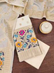 WHITE BANARASI SILK UNSTICHED SUIT