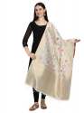 WHITE BANARASI SILK WITH FLOWER PATTERN DUPATTA