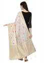 WHITE BANARASI SILK WITH FLOWER PATTERN DUPATTA thumb 1