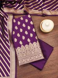 WINE BANARASI SILK UNSTICHED SUIT..