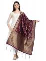 wine-banarasi-silk-with-flower-pattern-dupatta