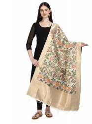WITHE BANARASI SILK DUPATTA WITH BAHUBALI