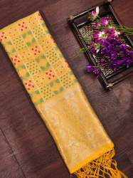 YELLOW BANARASI SILK DUPATTA WITH BANDHANI STYLE
