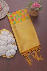 YELLOW BANARASI SILK FLOWER PATTERN DUPATTA 