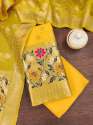 YELLOW BANARASI SILK UNSTICHED SUIT