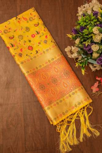 yellow Kashmiri Silk Dupatta