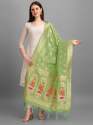 Zari Work Peacock Print Banarasi Silk Dupatta thumb 4