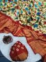 Branded And Luxuries Heavy Moss Chiffon Saree With Floral Kalamkari Print thumb 1