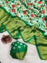 Branded And Luxuries Heavy Moss Chiffon Saree With Floral Kalamkari Print thumb 2