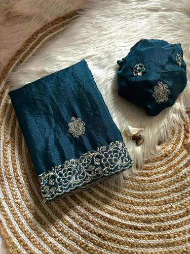 Heavy Pure Chinnon Embroidery Work Design New Fancy Sareee by RJ Creation
