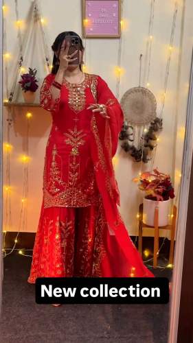 5 mm Sequence Embroidery Work Sharara Suit