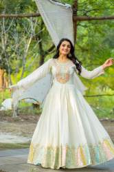 Heavy Chinon Silk Sequence Work Gown With Dupatta