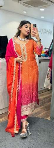 Launching Festival Special Chinon Bandhni Print Full Lining With Santoon Pant