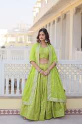 Premium And Nice Collection Dyeable Pure Viscose Jacquard Fabric Lehenga Choli & Dupatta Set