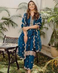 Presenting New Kurti-plazzo Set With Chinnon Silk With Embroidery Work