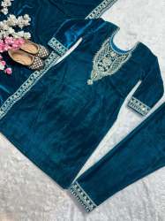 Pure Heavy Viscous Velvet  With Heavy Embroidery Coding Sequence Pant Set