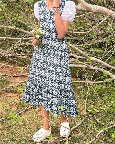 Soft Cotton Ikkat Print Speaks One Piece Dress