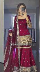 Vichitra Silk  Embroidery Work Sharara Suit