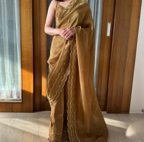 Beautiful And Premium Gold senora silk saree by Brandz Me