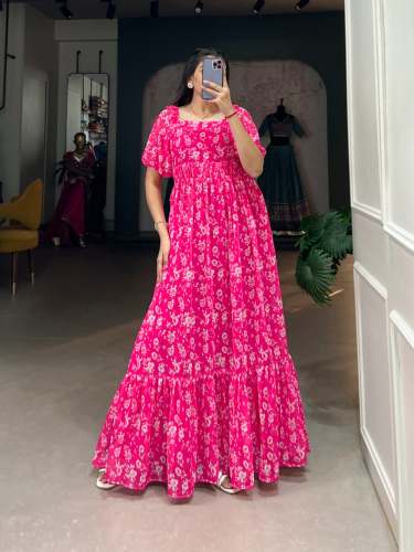 Elegant And Stylish Georgette Gown With  Floral Print  by Brandz Me