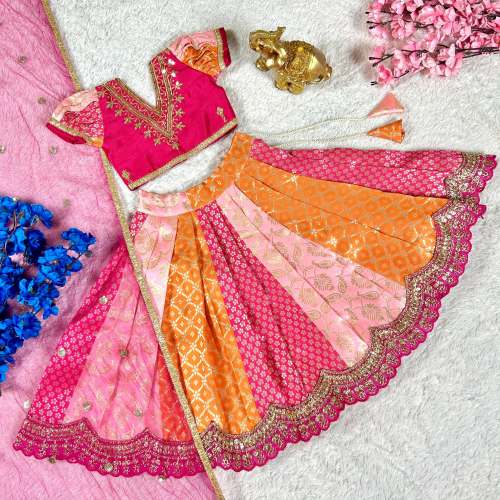 Handwoven Perfection Multi-color Lahenga With Embroidery Work