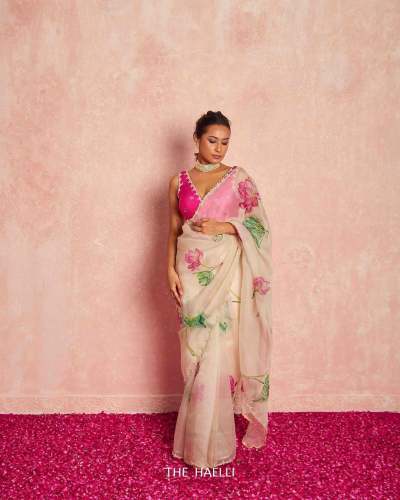 Trendy Superhit Floral Handwork Saree With Soft Organza Fabric by Brandz Me