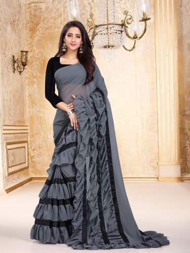 Woven,Floral Print,Solid/Plain Bollywood Georgette Saree by Saree Flame