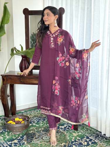 Elegant And Trendy Collection Chanderi Kurta Set With Embroidered Pattern by Shivanya Fashion